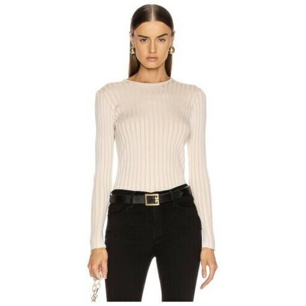 Equipment Saviny Sweater Large Beige Ribbed Knit Round Neck